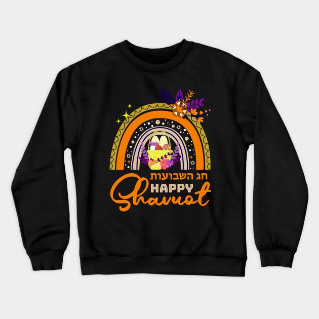 Rainbow Happy Shavuot, Jewish Celebration Hebrew Judaism Holiday Crewneck Sweatshirt by wonderws